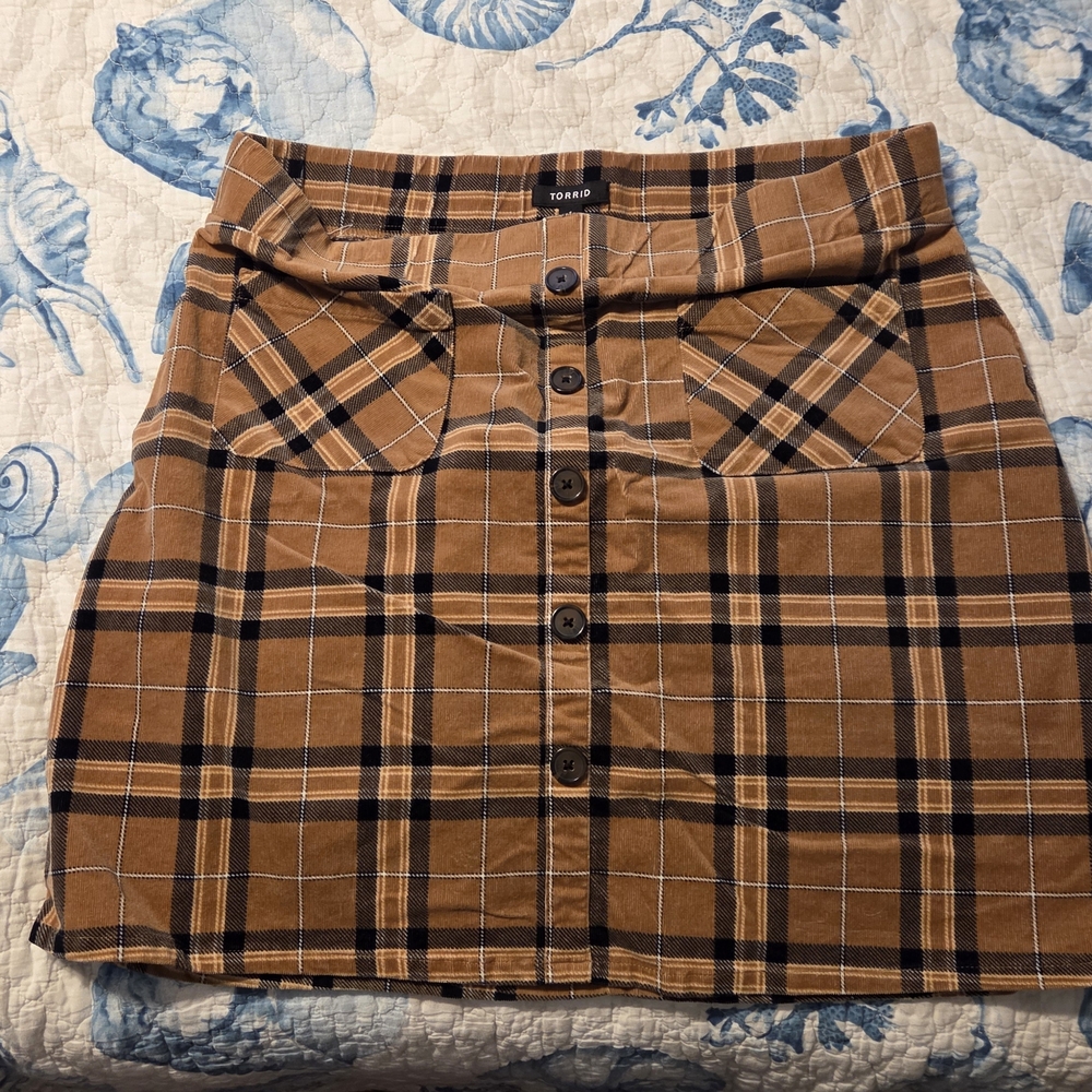 Torrid Brown Plaid Button-Front Skirt